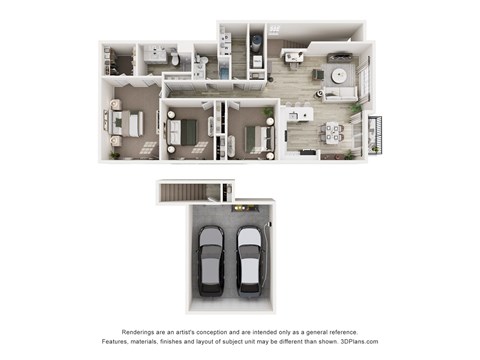 Floor plan for 3 beds, 2 baths, 1585 sqft